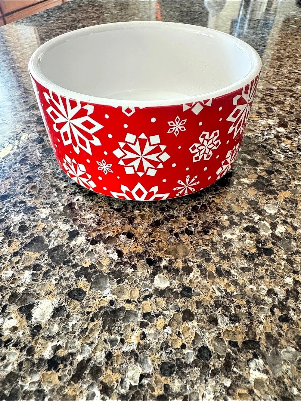Celebrate It Christmas Snowflake Ceramic Bowl Red & White
